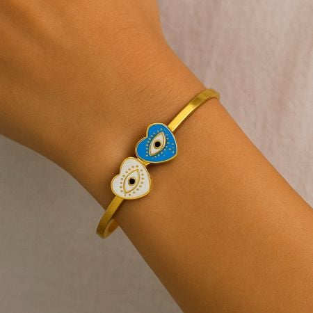18K Gold Plated Dual Heart Evil Eye Kada
